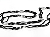Black Spinel Bead Silver Fish Skeleton Medallion Station Necklace