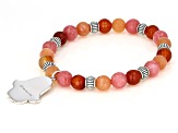Pink, Peach, And Red Onyx Bead Silver Hamsa Hand Stretch Bracelet