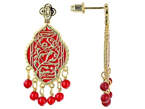 Enamel & Bamboo Coral 18k Yellow Gold Over Silver Earrings