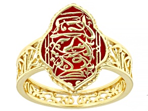 Red Enamel 18k Yellow Gold Over Sterling Silver Ring