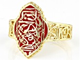 Red Enamel 18k Yellow Gold Over Sterling Silver Ring