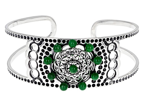 Green Jadeite Sterling Silver Cuff Bracelet 0.40ctw