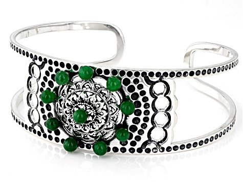 Green Jadeite Sterling Silver Cuff Bracelet 0.40ctw