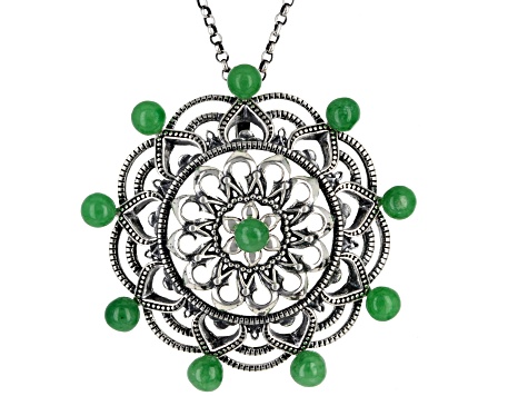 Green Jadeite Sterling Pendant With Chain 0.40ctw