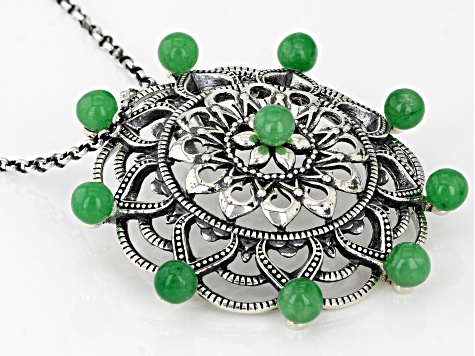 Green Jadeite Sterling Pendant With Chain 0.40ctw