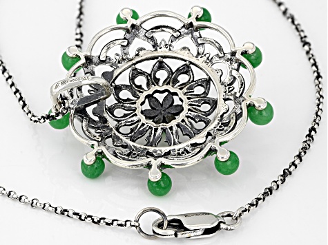 Green Jadeite Sterling Pendant With Chain 0.40ctw