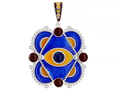 Multi-Color Enamel With Blue Lapis Sterling Silver Evil Eye Enhancer