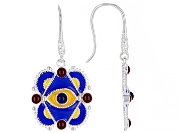 Picture of Multi-Color Enamel With Blue Lapis Evil Eye Sterling Silver Earrings
