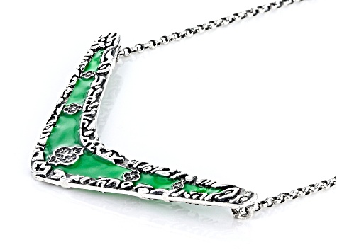 Green Enamel & Agate Sterling Silver Necklace