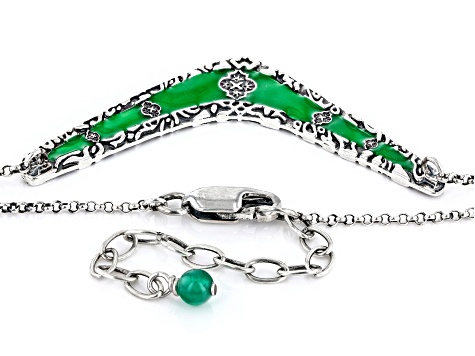 Green Enamel & Agate Sterling Silver Necklace
