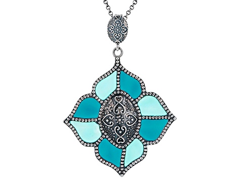 Green and Blue Enamel Sterling Silver Pendant Enhancer With Chain