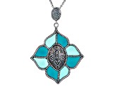 Green and Blue Enamel Sterling Silver Pendant Enhancer With Chain