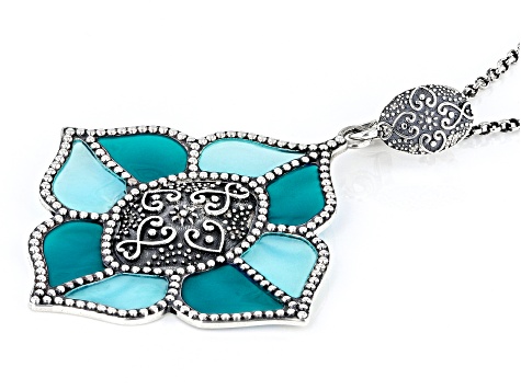 Green and Blue Enamel Sterling Silver Pendant Enhancer With Chain
