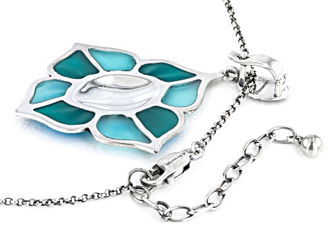 Green and Blue Enamel Sterling Silver Pendant Enhancer With Chain