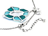 Green and Blue Enamel Sterling Silver Pendant Enhancer With Chain