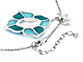 Green and Blue Enamel Sterling Silver Pendant Enhancer With Chain