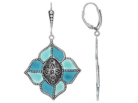 Green and Blue Enamel Sterling Silver Earrings