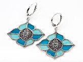 Green and Blue Enamel Sterling Silver Earrings