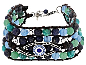 Lapis, Aventurine, Blue Agate and Hematine Sterling Silver Evil Eye Bracelet