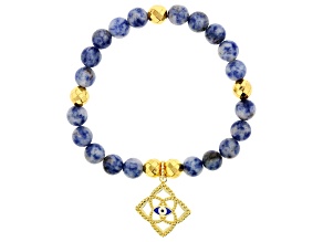 Enamel, Blue Jasper, Hematine 18k Yellow Gold Over Sterling Silver Evil Eye Bracelet