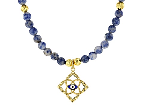 Enamel, Blue Jasper, Hematine 18k Yellow Gold Over Sterling Silver Evil Eye Necklace