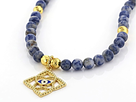 Enamel, Blue Jasper, Hematine 18k Yellow Gold Over Sterling Silver Evil Eye Necklace