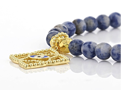 Enamel, Blue Jasper, Hematine 18k Yellow Gold Over Sterling Silver Evil Eye Necklace
