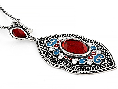 Quartz and Enamel Sterling Silver Enhancer With Chain 0.55ct