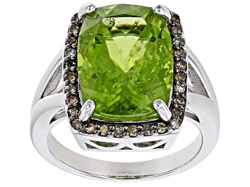 Picture of Green Peridot Rhodium Over Silver Ring 5.48ctw