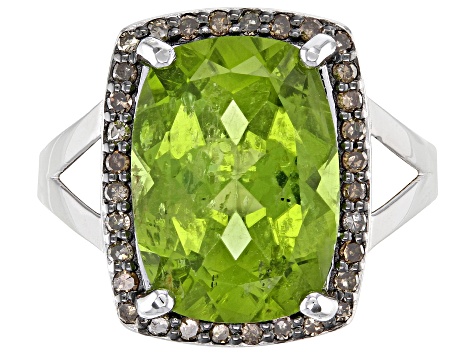 Green Peridot Rhodium Over Silver Ring 5.48ctw