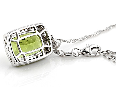 Green Peridot Rhodium Over Sterling Silver Pendant with Chain 6.01ctw