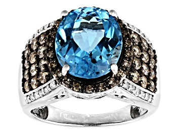 Picture of Swiss Blue Topaz Rhodium Over Sterling Silver Ring 6.13ctw