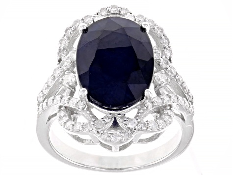 Blue Sapphire Rhodium Over Sterling Silver Ring 6.57ctw