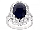 Blue Sapphire Rhodium Over Sterling Silver Ring 6.57ctw