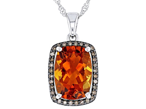 Orange Madeira Citrine Rhodium Over Sterling Silver Pendant With Chain 5.58ctw