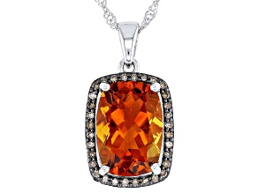 Orange Madeira Citrine Rhodium Over Sterling Silver Pendant With Chain 5.58ctw