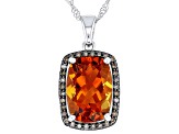 Orange Madeira Citrine Rhodium Over Sterling Silver Pendant With Chain 5.58ctw