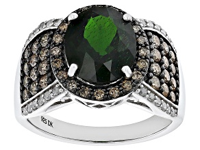 Green Chrome Diopside Rhodium Over Sterling Silver Ring 4.29ctw