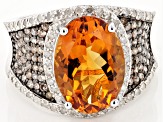 Golden Citrine Rhodium Over Sterling Silver Ring 5.70ctw