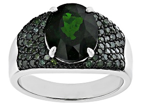 Green Chrome Diopside Rhodium Over Sterling Silver Ring 3.92ctw