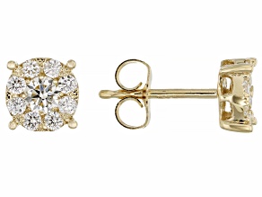 White Diamond G-H SI 14k Yellow Gold Cluster Stud Earrings 0.75ctw