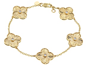 White Diamond G-H SI 14K Yellow Gold Clover Station Bracelet 0.33ctw