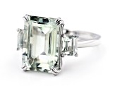 Green Prasiolite Rhodium Over Sterling Silver 3-Stone Ring 6.72ctw