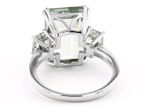 Green Prasiolite Rhodium Over Sterling Silver 3-Stone Ring 6.72ctw