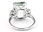 Green Prasiolite Rhodium Over Sterling Silver 3-Stone Ring 6.72ctw