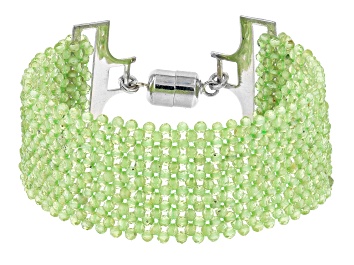 Picture of Green Peridot Rhodium Over Sterling Silver Woven Bracelet