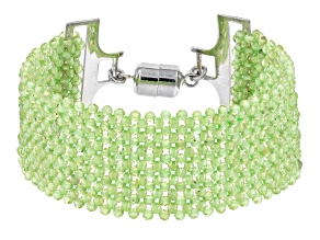 Green Peridot Rhodium Over Sterling Silver Woven Bracelet