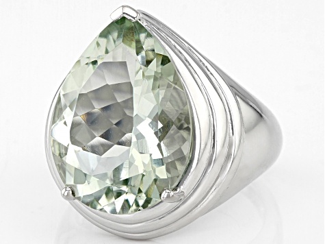 Green Prasiolite Rhodium Over Sterling Silver Solitaire Ring 7.84ct