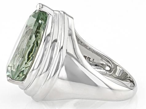 Green Prasiolite Rhodium Over Sterling Silver Solitaire Ring 7.84ct
