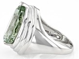 Green Prasiolite Rhodium Over Sterling Silver Solitaire Ring 7.84ct